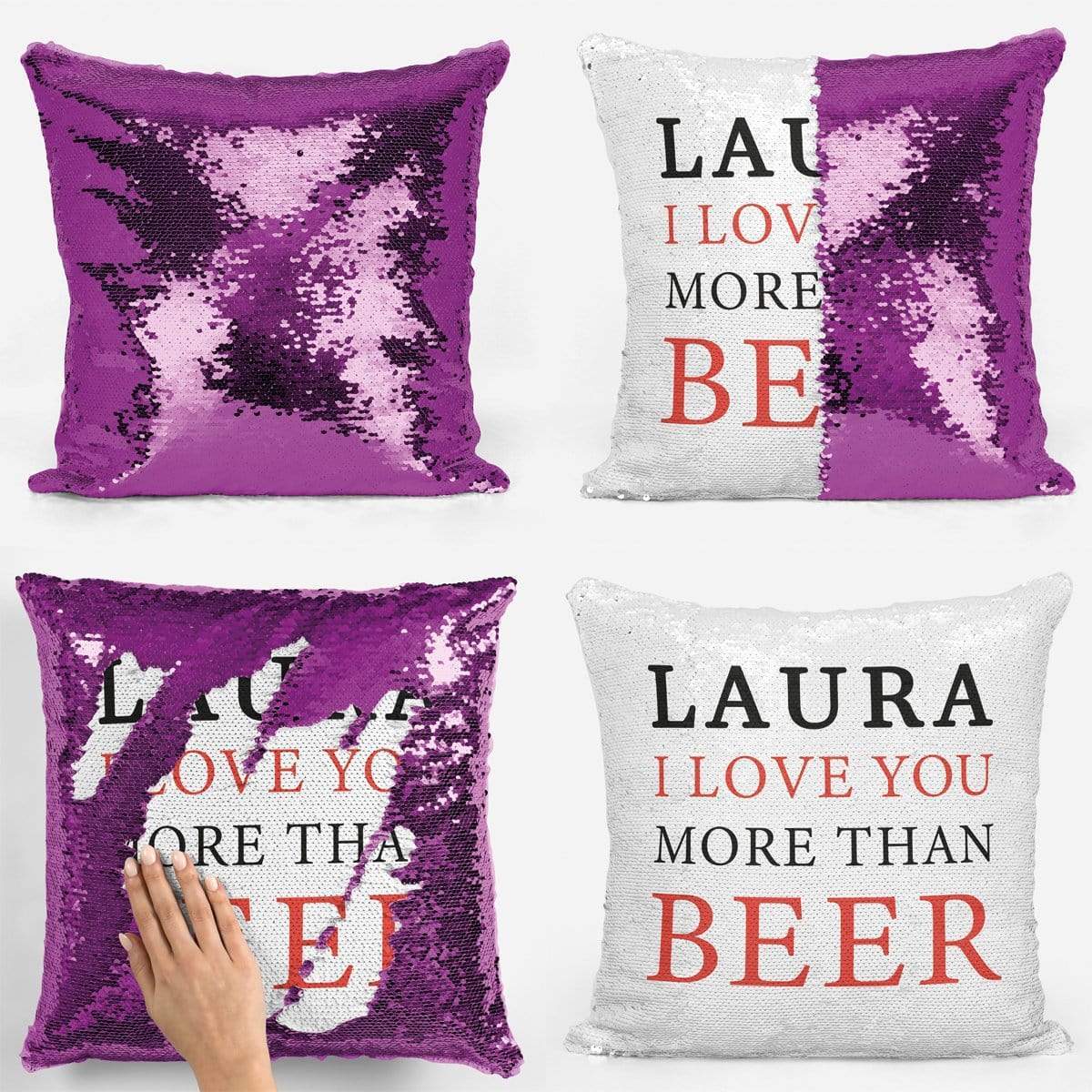 I Love You More Than Beer Sequin Magic Cushion